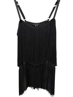 Theory Pardia Black Silk Fringe Camisole Top Size Medium Flapper Art Deco
